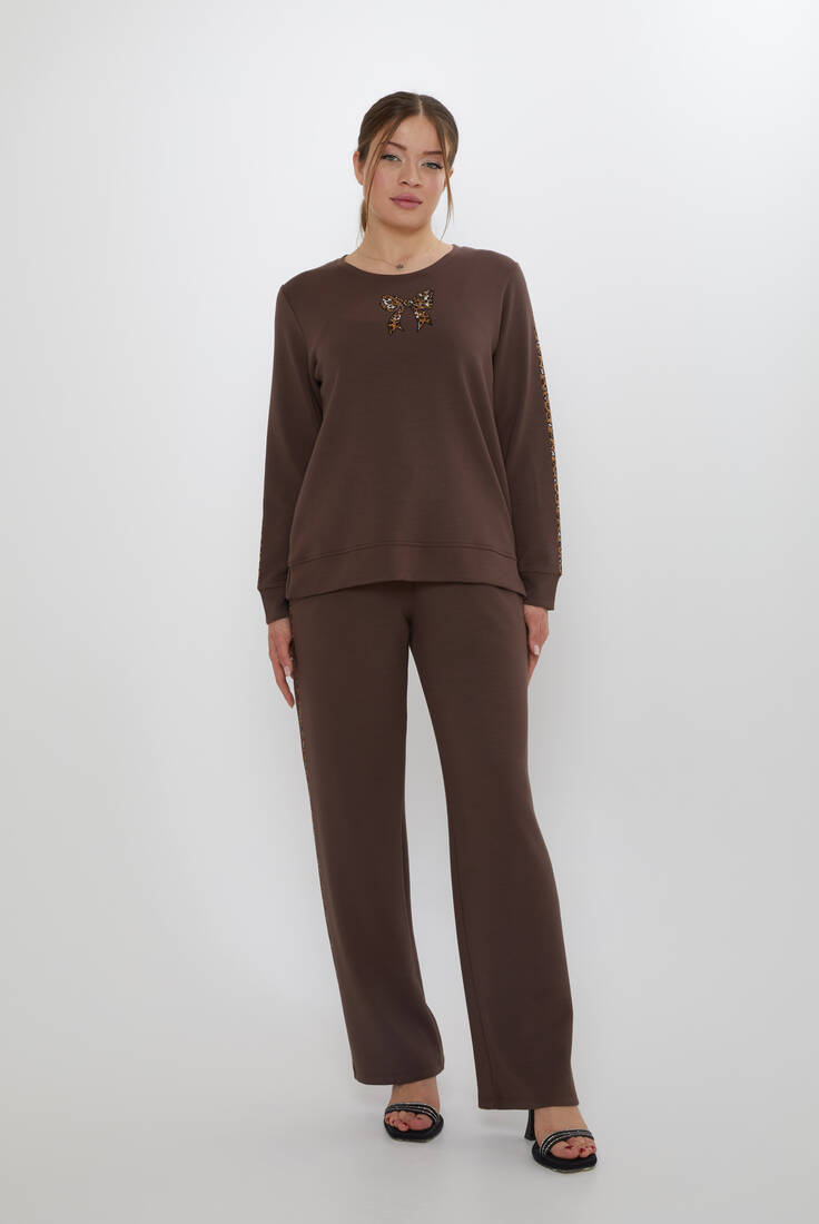 Women's Tracksuit Ribbon Detail Brown - 17902 | KAZEE