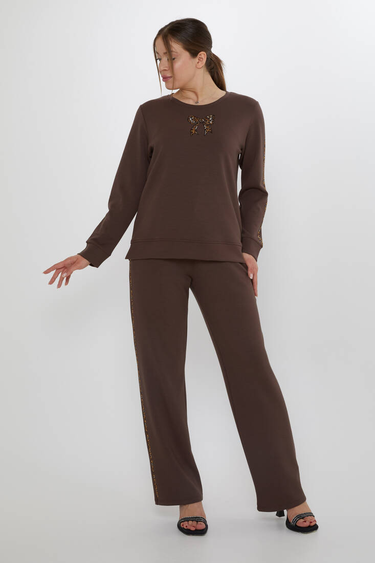 Women's Tracksuit Ribbon Detail Brown - 17902 | KAZEE