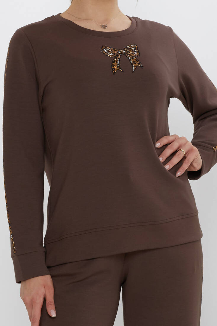 Women's Tracksuit Ribbon Detail Brown - 17902 | KAZEE