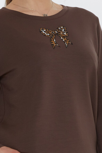 Women's Tracksuit Ribbon Detail Brown - 17902 | KAZEE - Thumbnail