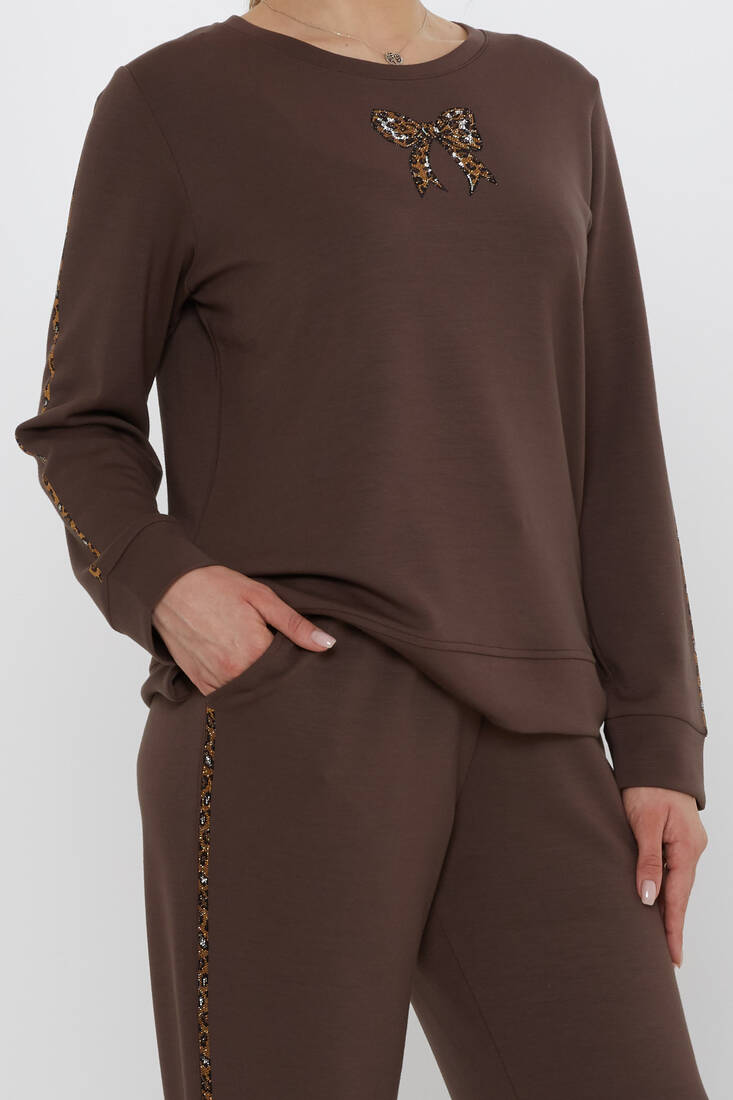 Women's Tracksuit Ribbon Detail Brown - 17902 | KAZEE
