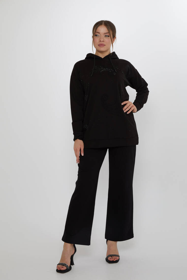 Women's Tracksuit Set Hooded Detail Black - 17896 | KAZEE