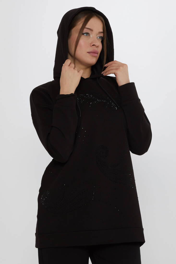 Women's Tracksuit Set Hooded Detail Black - 17896 | KAZEE