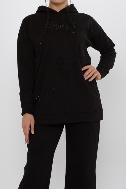 Women's Tracksuit Set Hooded Detail Black - 17896 | KAZEE - Thumbnail