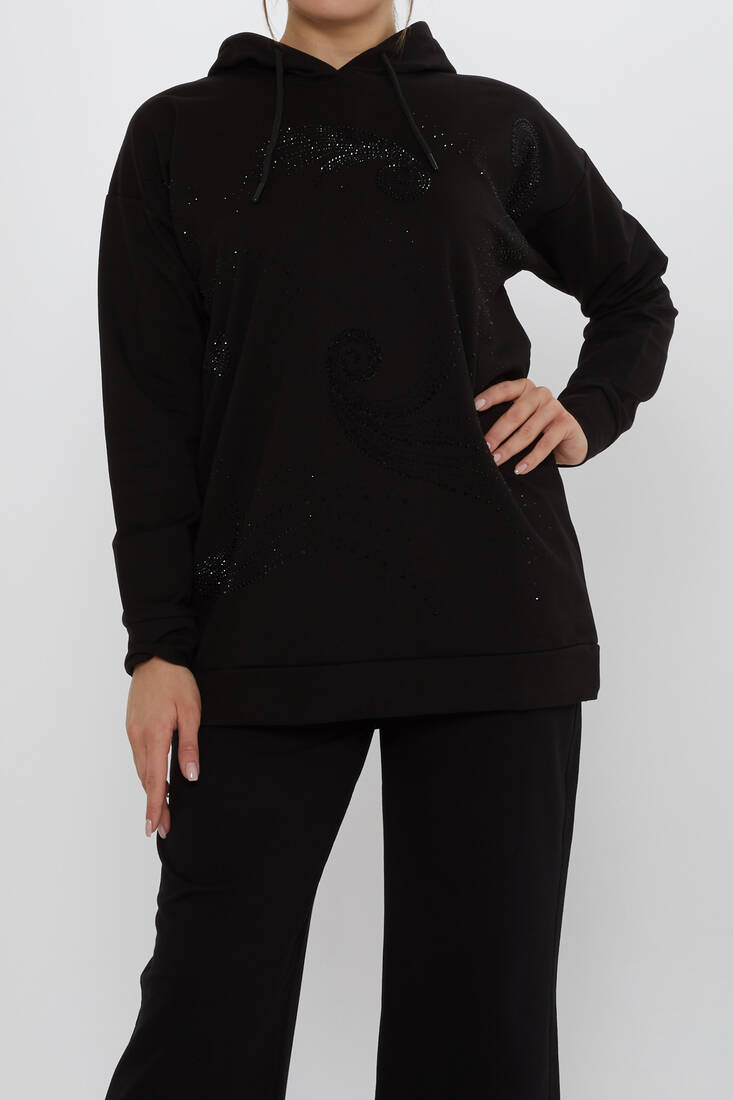 Women's Tracksuit Set Hooded Detail Black - 17896 | KAZEE