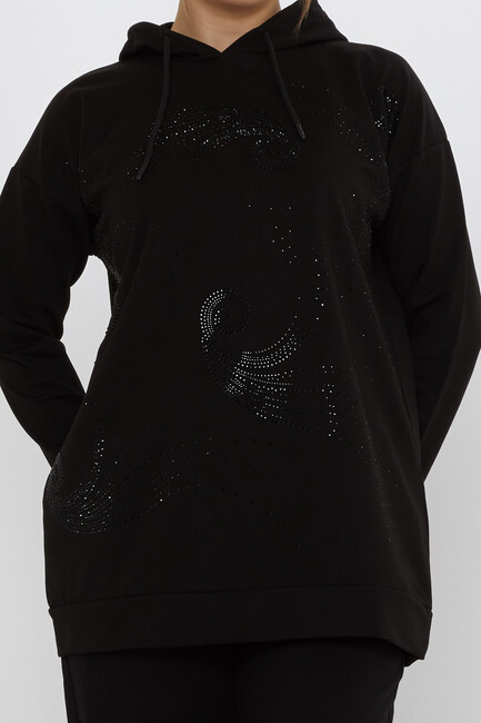 Women's Tracksuit Set Hooded Detail Black - 17896 | KAZEE - Thumbnail