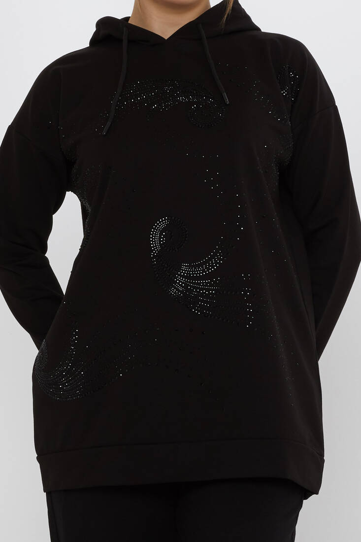 Women's Tracksuit Set Hooded Detail Black - 17896 | KAZEE