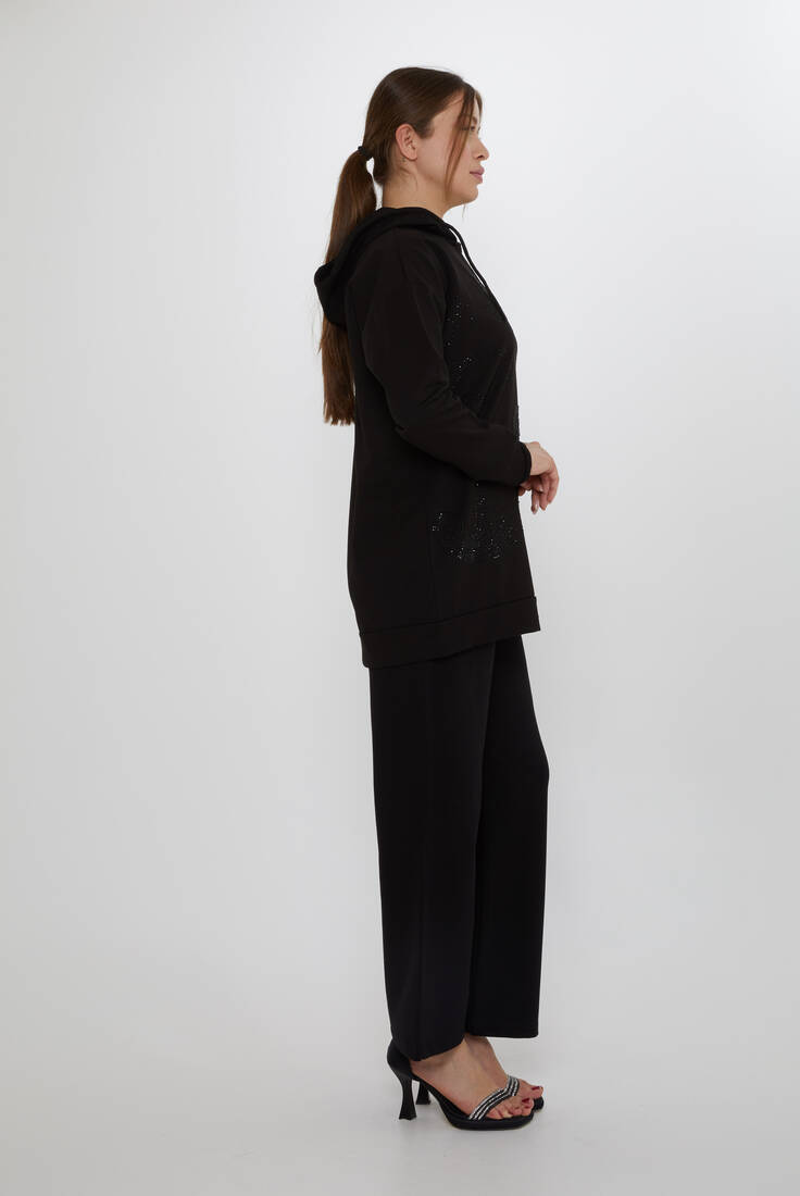 Women's Tracksuit Set Hooded Detail Black - 17896 | KAZEE