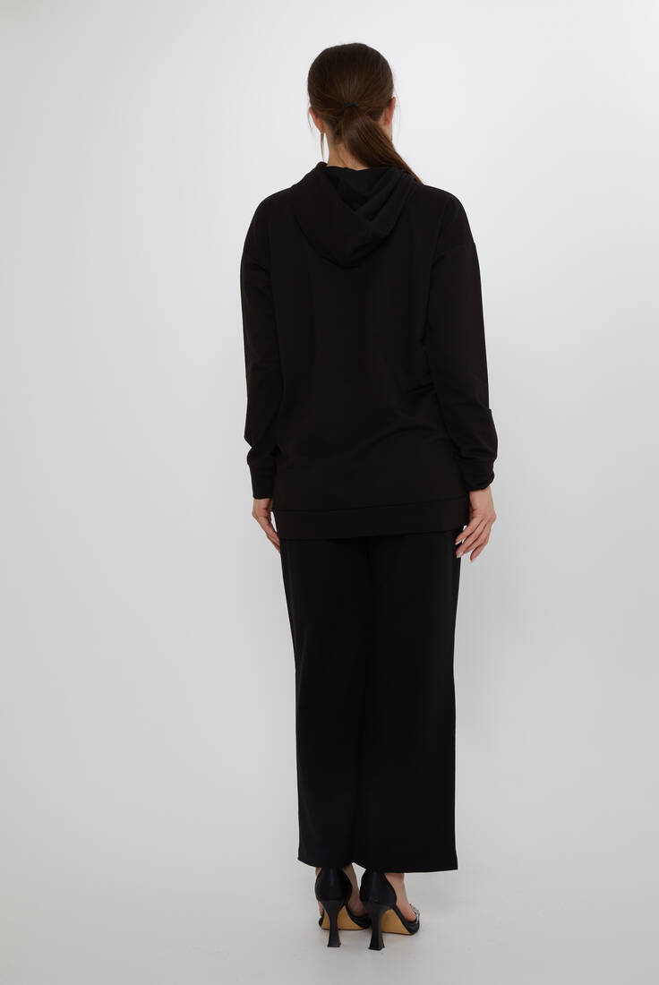 Women's Tracksuit Set Hooded Detail Black - 17896 | KAZEE
