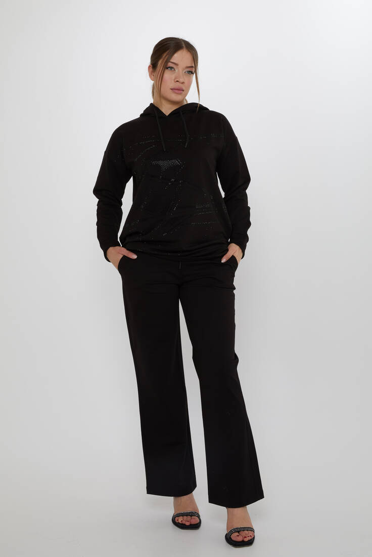 Women's Tracksuit Set Hooded Detail Black - 17900 | KAZEE