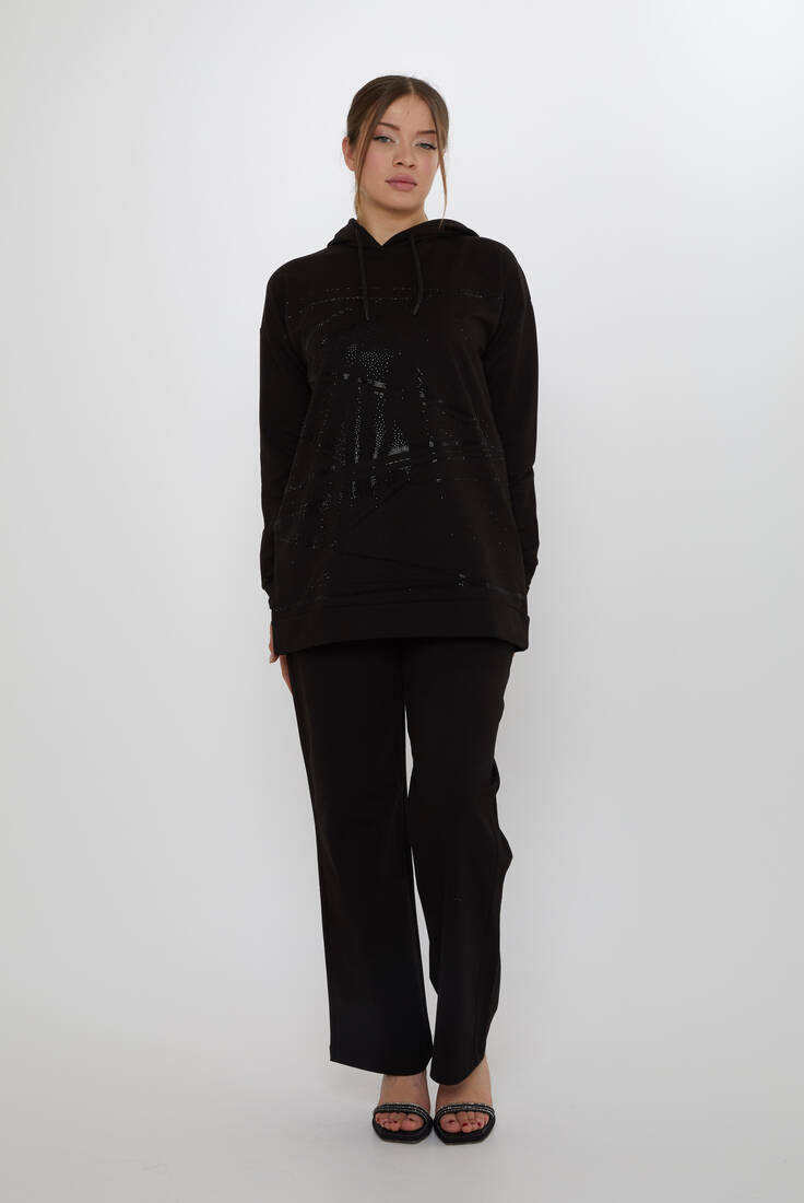 Women's Tracksuit Set Hooded Detail Black - 17900 | KAZEE