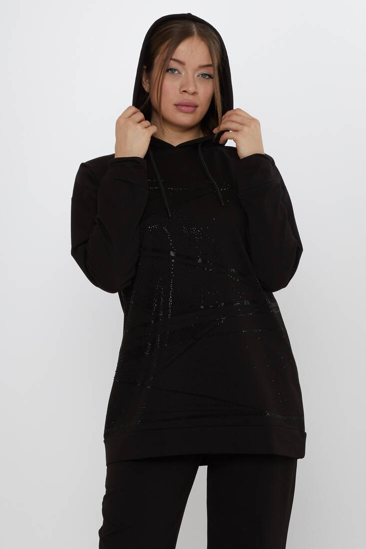 Women's Tracksuit Set Hooded Detail Black - 17900 | KAZEE