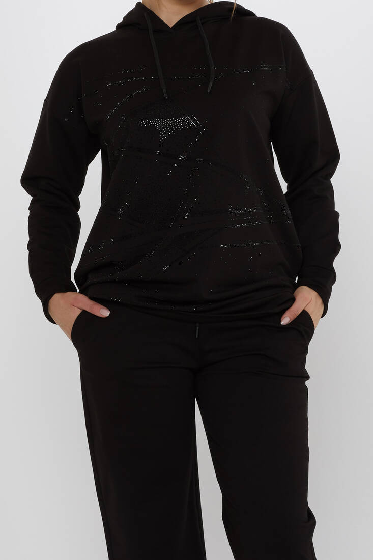 Women's Tracksuit Set Hooded Detail Black - 17900 | KAZEE