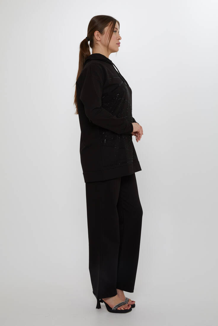 Women's Tracksuit Set Hooded Detail Black - 17900 | KAZEE