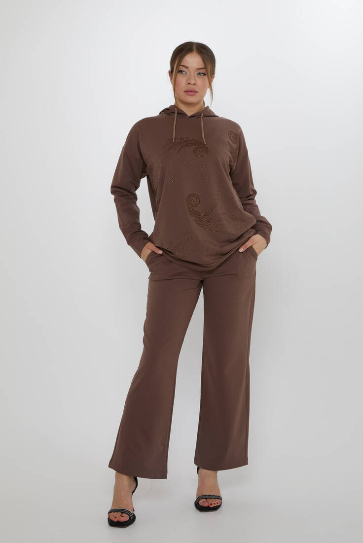 Women's Tracksuit Set Hooded Detail Brown - 17896 | KAZEE