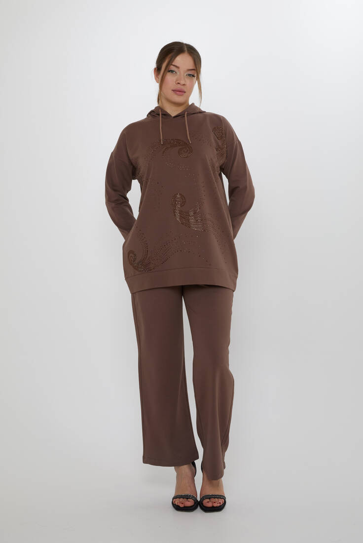 Women's Tracksuit Set Hooded Detail Brown - 17896 | KAZEE