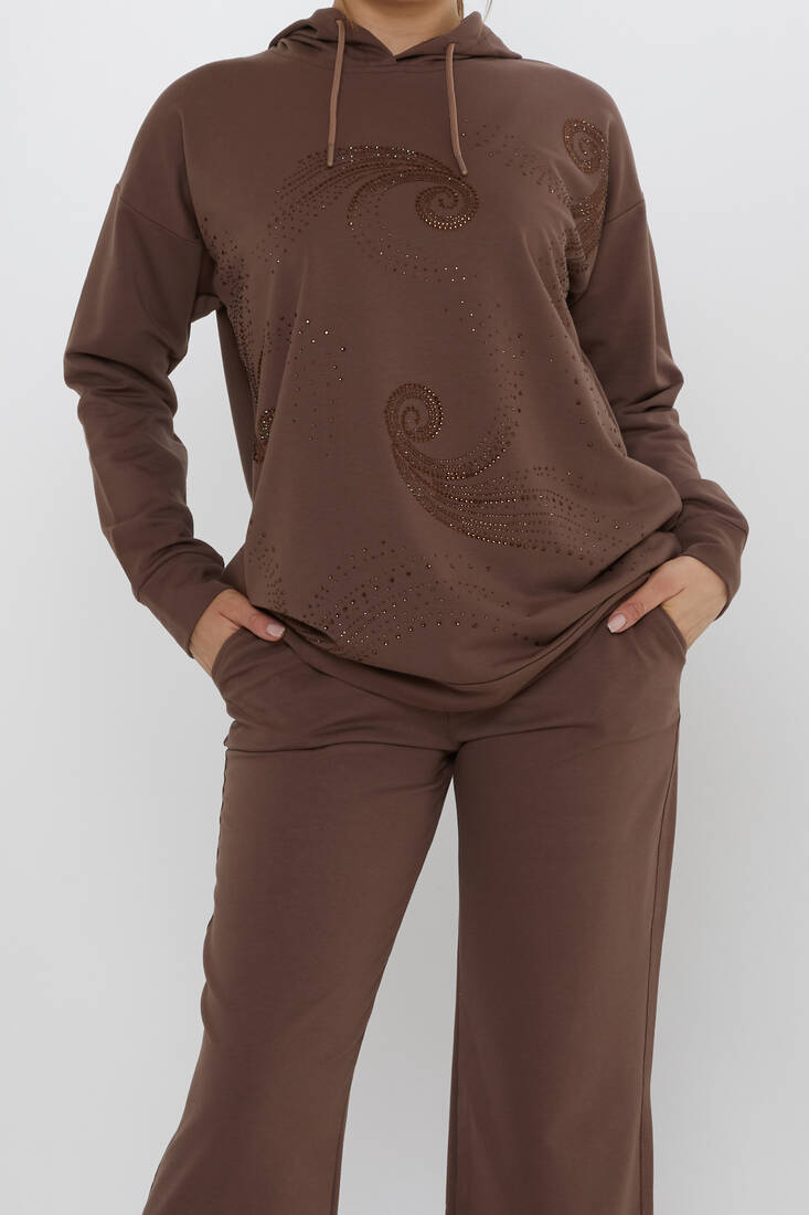 Women's Tracksuit Set Hooded Detail Brown - 17896 | KAZEE
