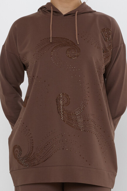 Women's Tracksuit Set Hooded Detail Brown - 17896 | KAZEE - Thumbnail