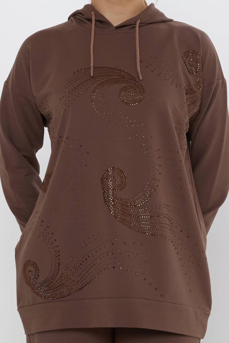 Women's Tracksuit Set Hooded Detail Brown - 17896 | KAZEE