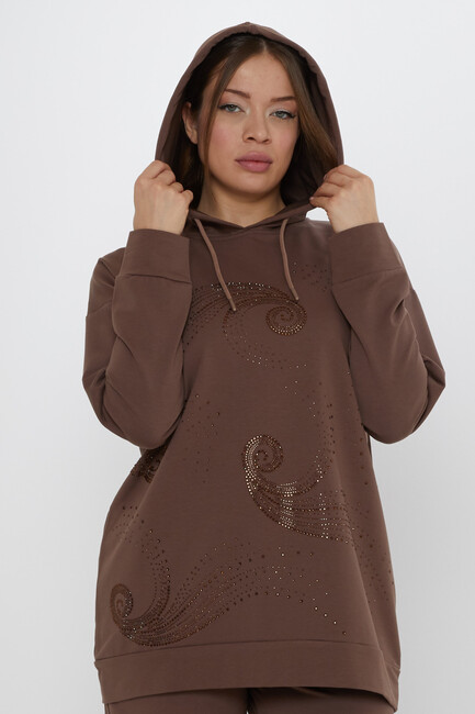 Women's Tracksuit Set Hooded Detail Brown - 17896 | KAZEE - Thumbnail
