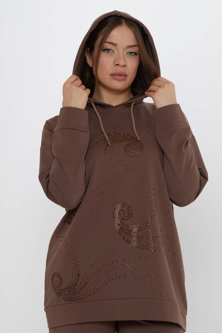 Women's Tracksuit Set Hooded Detail Brown - 17896 | KAZEE