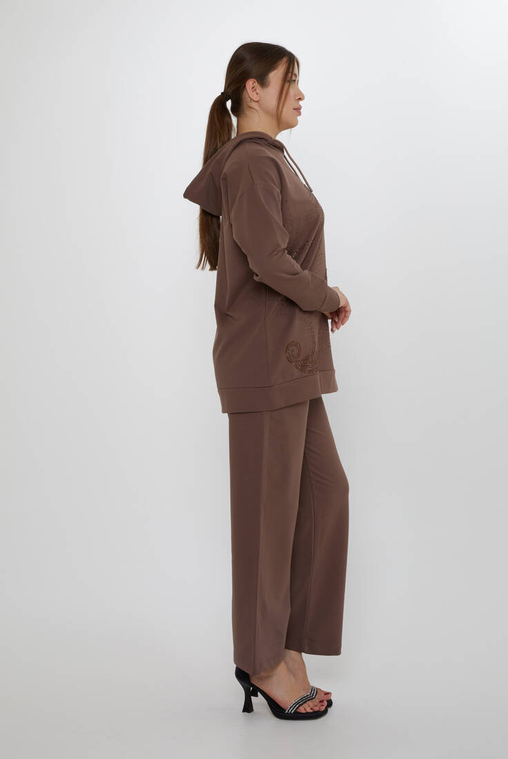 Women's Tracksuit Set Hooded Detail Brown - 17896 | KAZEE