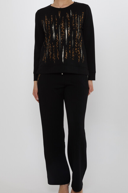Women's Tracksuit Set with Stone Detailed Pockets Black - 17886 | KAZEE - Thumbnail