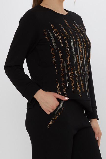 Women's Tracksuit Set with Stone Detailed Pockets Black - 17886 | KAZEE - Thumbnail