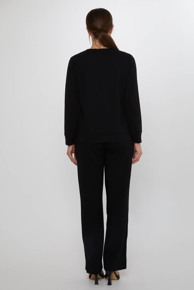 Women's Tracksuit Set with Stone Detailed Pockets Black - 17886 | KAZEE