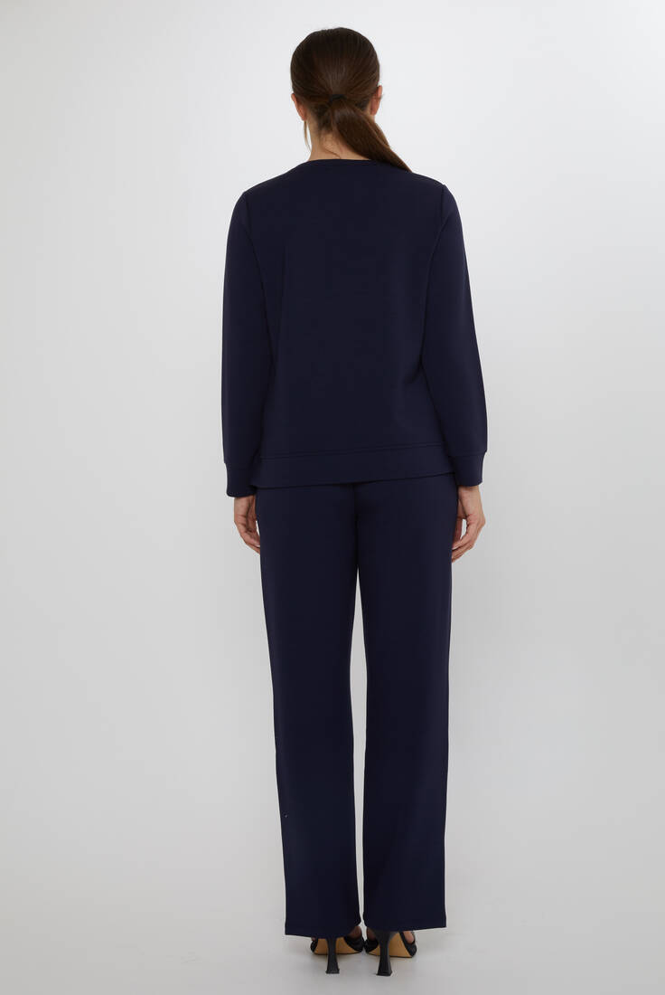 Women's Tracksuit Set with Stone Detailed Pockets Navy Blue - 17886 | KAZEE