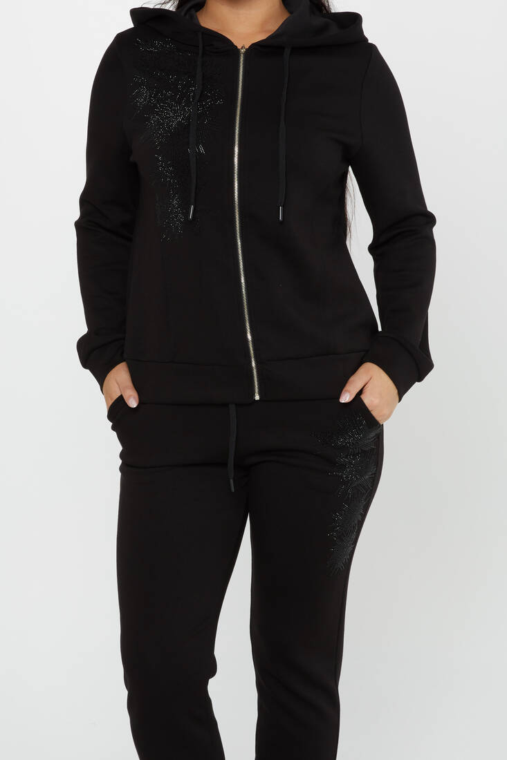 Women's Tracksuit Stone Detail Black - 17560 | KAZEE