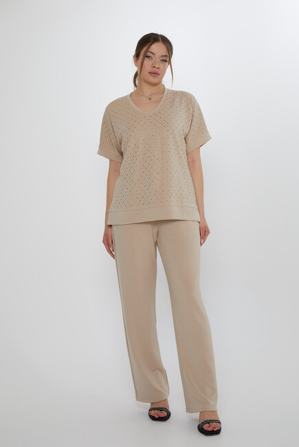 Women's Tracksuit Stone Detailed Beige - 17867 | KAZEE - Thumbnail