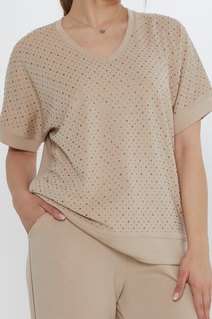 Women's Tracksuit Stone Detailed Beige - 17867 | KAZEE - Thumbnail