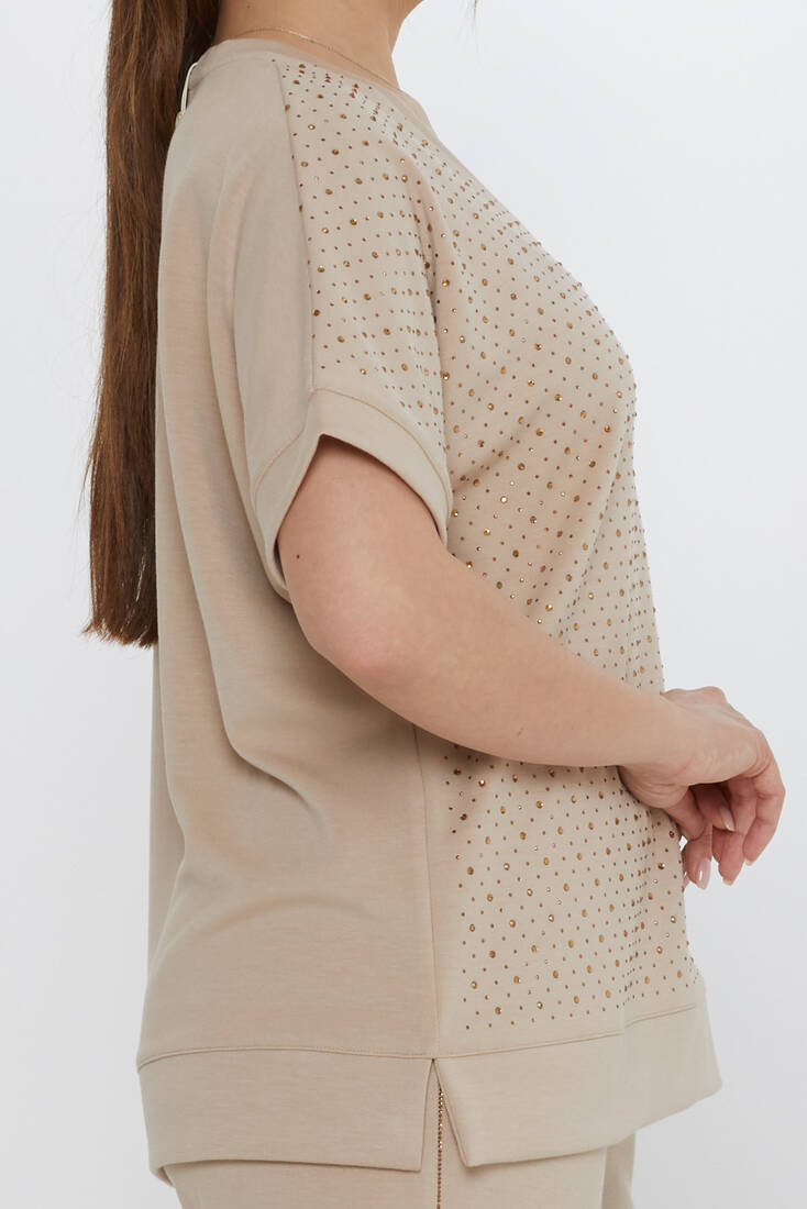 Women's Tracksuit Stone Detailed Beige - 17867 | KAZEE