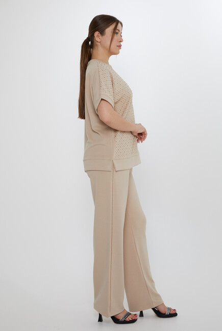 Women's Tracksuit Stone Detailed Beige - 17867 | KAZEE - Thumbnail