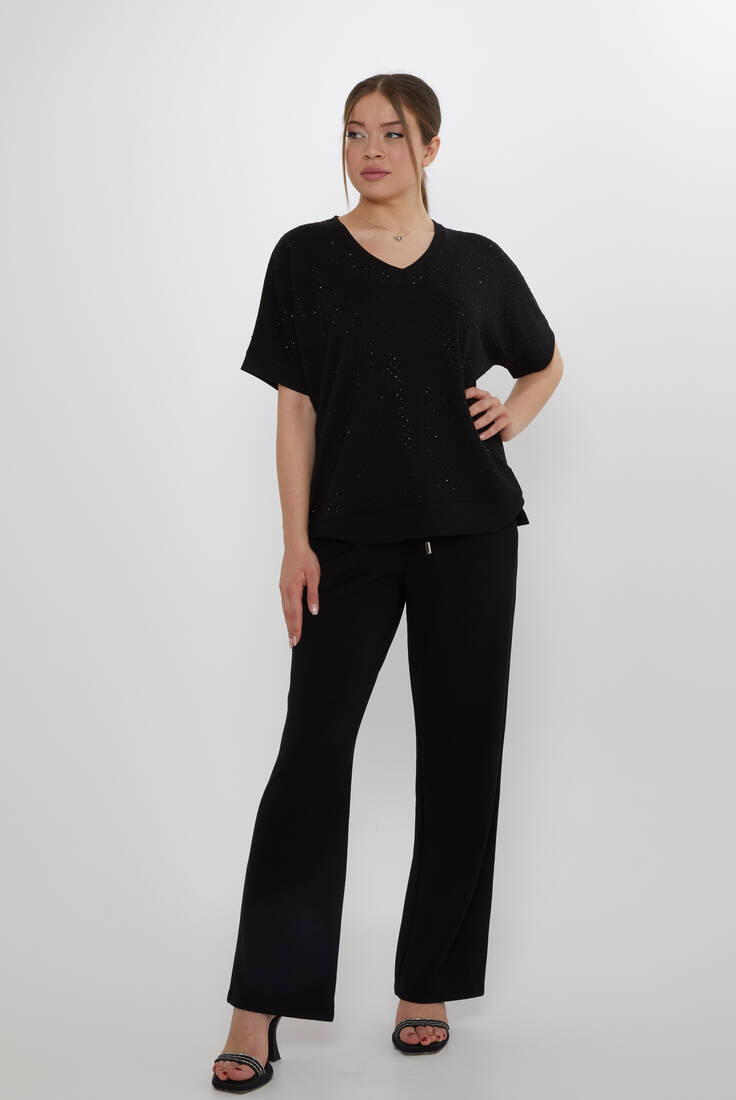 Women's Tracksuit Stone Detailed Black - 17867 | KAZEE