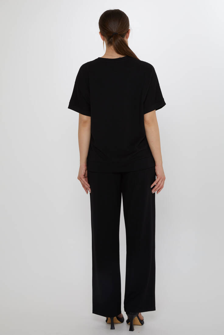 Women's Tracksuit Stone Detailed Black - 17867 | KAZEE