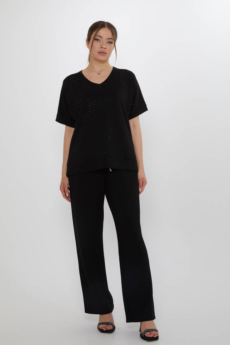 Women's Tracksuit Stone Detailed Black - 17867 | KAZEE