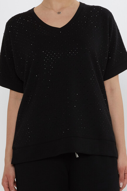 Women's Tracksuit Stone Detailed Black - 17867 | KAZEE - Thumbnail