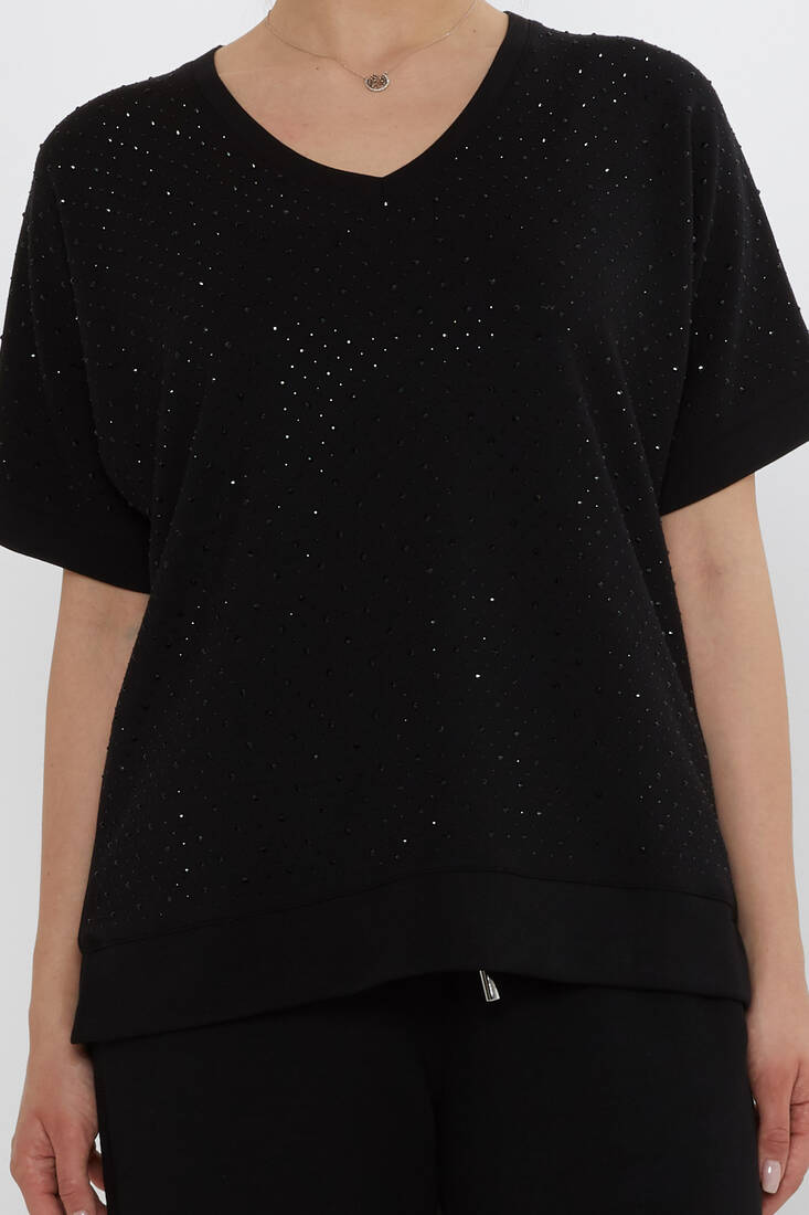 Women's Tracksuit Stone Detailed Black - 17867 | KAZEE