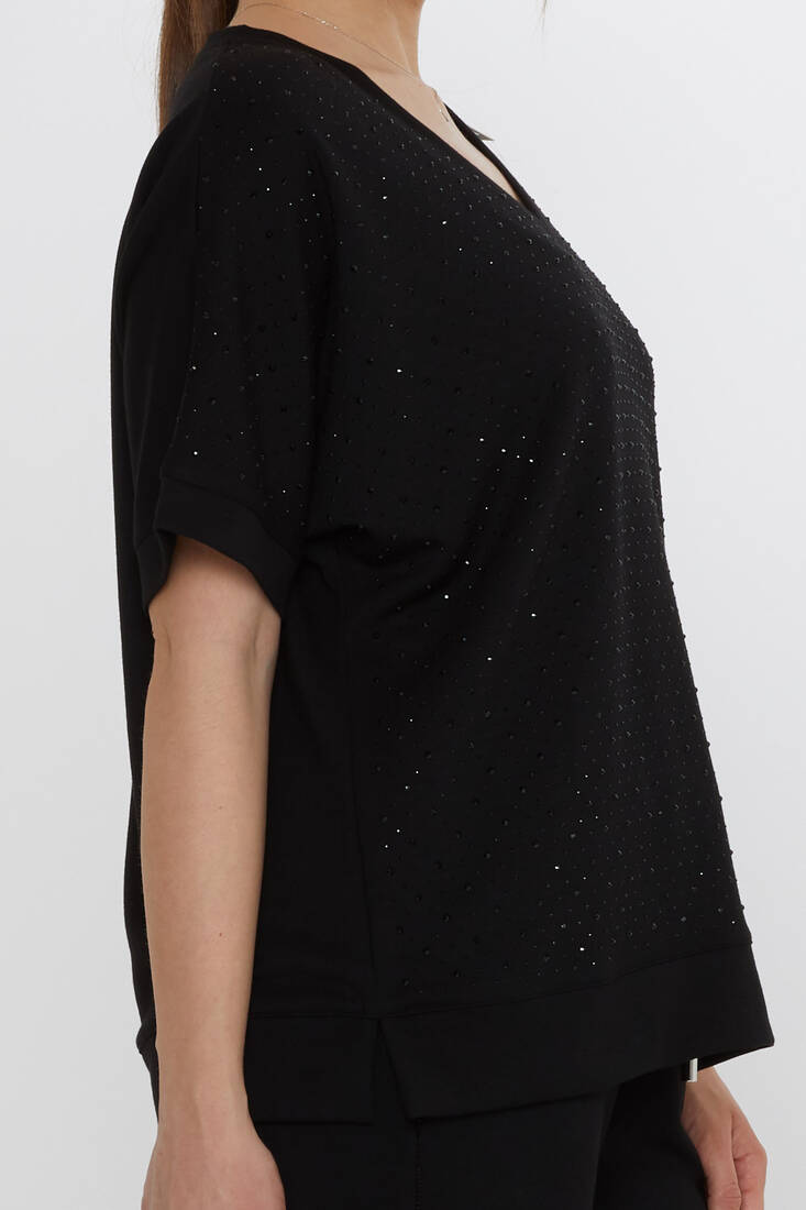 Women's Tracksuit Stone Detailed Black - 17867 | KAZEE