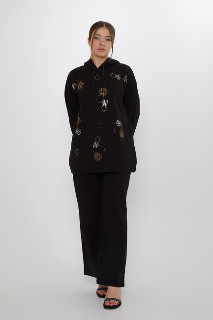 Women's Tracksuit Stone Detailed Black - 17898 | KAZEE - Thumbnail