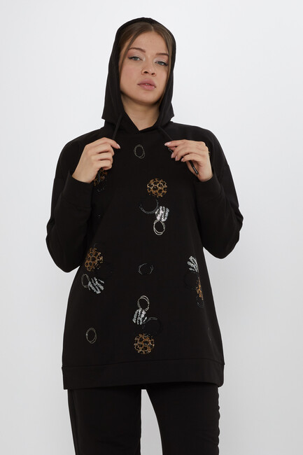 Women's Tracksuit Stone Detailed Black - 17898 | KAZEE - Thumbnail