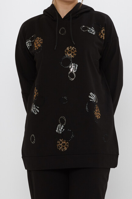 Women's Tracksuit Stone Detailed Black - 17898 | KAZEE - Thumbnail