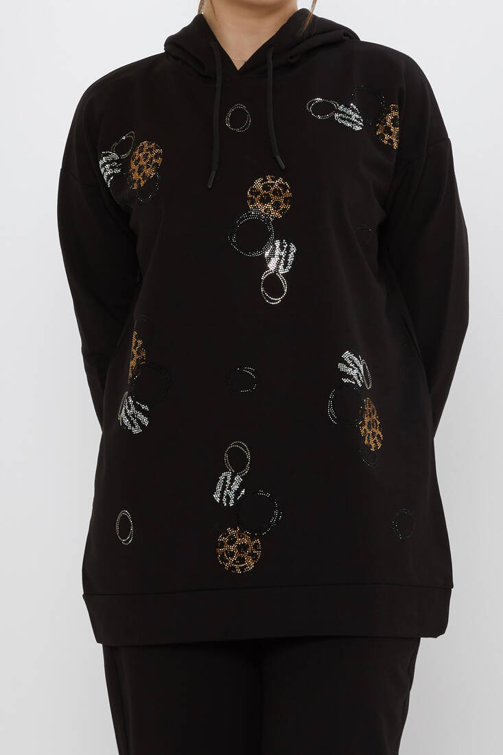 Women's Tracksuit Stone Detailed Black - 17898 | KAZEE