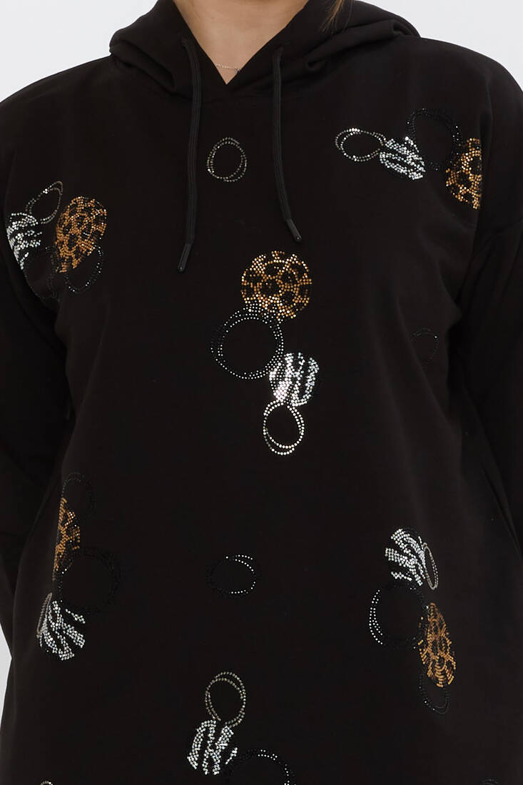Women's Tracksuit Stone Detailed Black - 17898 | KAZEE