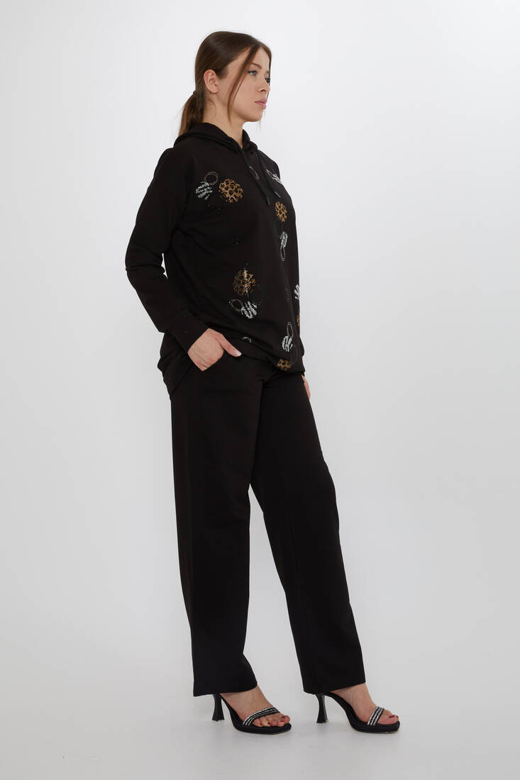 Women's Tracksuit Stone Detailed Black - 17898 | KAZEE
