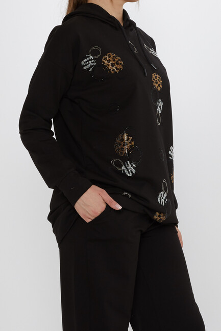 Women's Tracksuit Stone Detailed Black - 17898 | KAZEE - Thumbnail