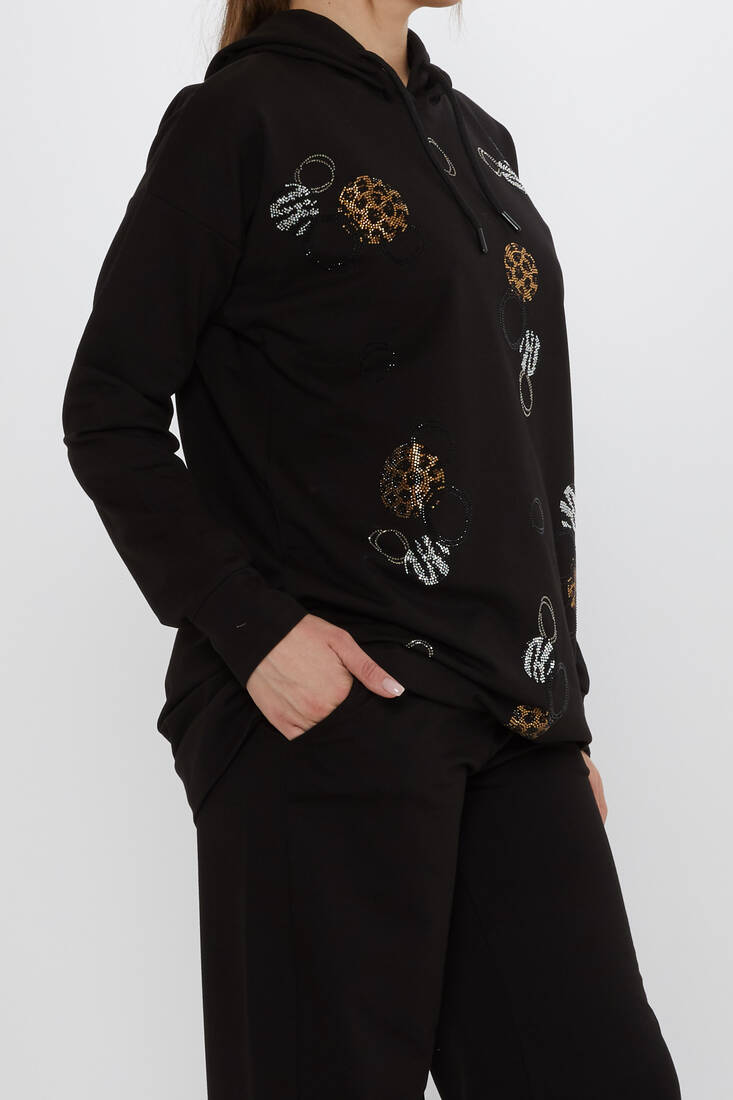 Women's Tracksuit Stone Detailed Black - 17898 | KAZEE