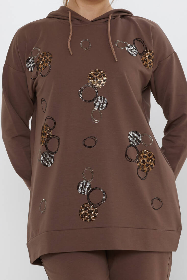 Women's Tracksuit Stone Detailed Brown - 17898 | KAZEE
